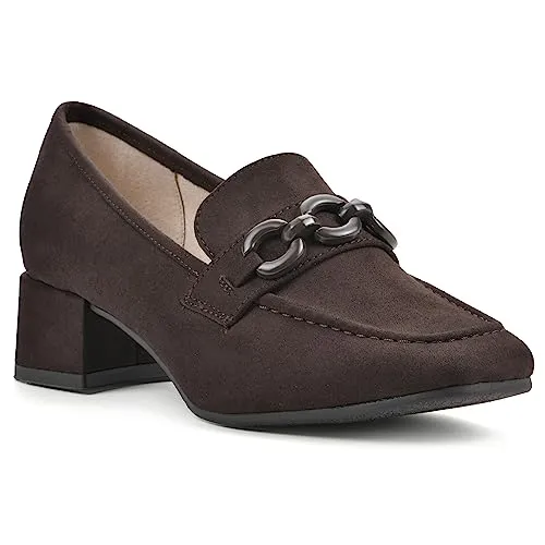 CLIFFS BY WHITE MOUNTAIN Women's Shoes Quinbee Block Heeled Loafer, Dk Brown/Suedette, 8 M
