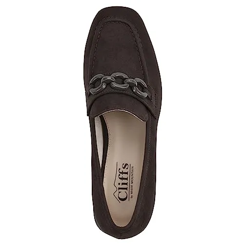 CLIFFS BY WHITE MOUNTAIN Women's Shoes Quinbee Block Heeled Loafer, Dk Brown/Suedette, 8 M