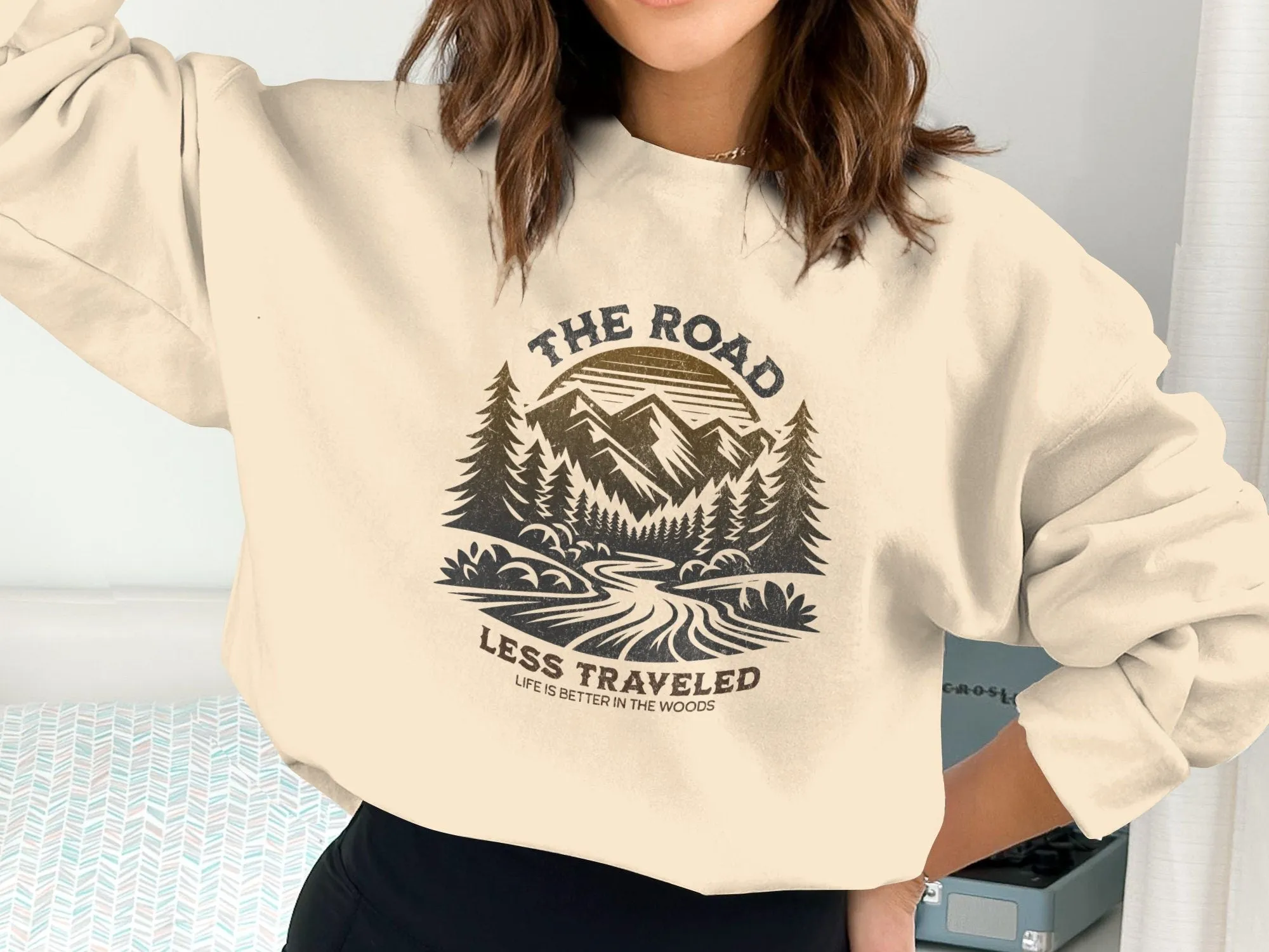 Rustic Mountain Adventure T-Shirt, Nature Hiking Graphic Tee, The Road Less Traveled Shirt, Outdoor Enthusiast Camping Top,Unisex Sweatshirt